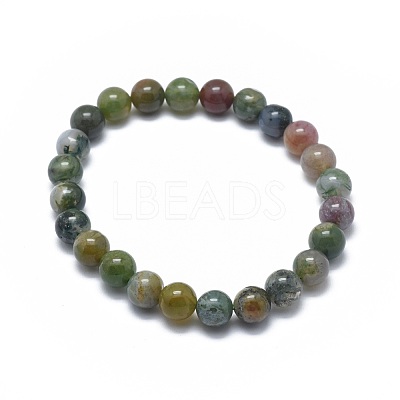 Natural Indian Agate Bead Stretch Bracelets BJEW-K212-C-010-1