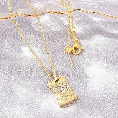Brass Micro Pave Cubic Zirconia Rectangle with Heart Pendant Adjustable Slider Necklaces KK-CBA4547-08G-03-1
