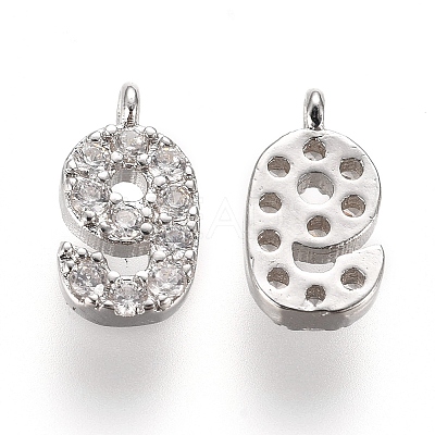 Brass Micro Pave Clear Cubic Zirconia Charms ZIRC-L075-60A-09P-1