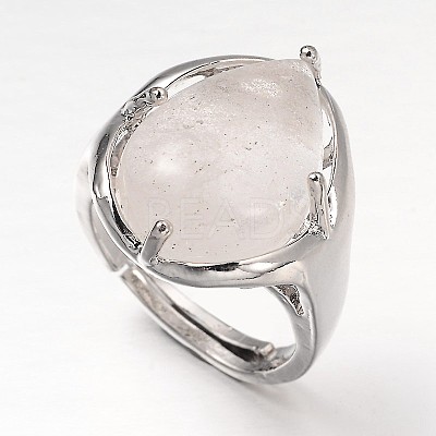 Teardrop Platinum Tone Brass Gemstone Adjustable Wide Band Rings RJEW-L062-02B-1