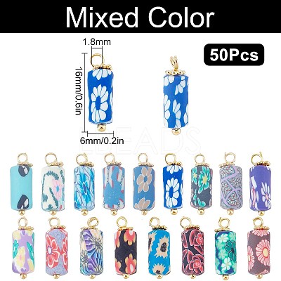 Handmade Flower Printed Polymer Clay Pendants FIND-SC0002-90-1
