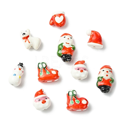 14Pcs 7 Styles Christmas Handmade Porcelain Beads PORC-CJ0001-36-1
