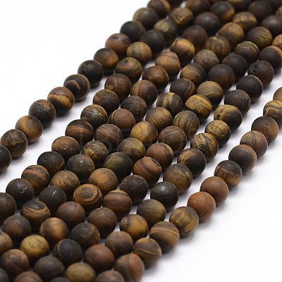 Frosted Natural Tiger Eye Beads Strands X-G-F364-18-6mm-1