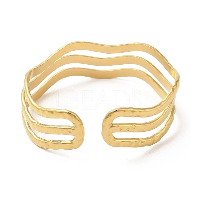 Ion Plating(IP) 304 Stainless Steel Wave Open Cuff Bangles BJEW-L682-008G-1