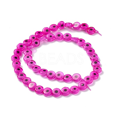 Handmade Evil Eye Lampwork Flat Round Bead Strands LAMP-L058-8mm-16-1