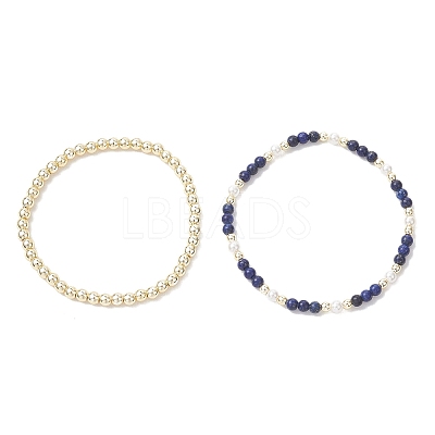 2Pcs Natural Lapis Lazuli & Shell Pearl & Non-magnetic Synthetic Hematite Beaded Stretch Bracelets for Women BJEW-JB12938-02-1