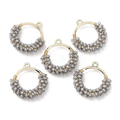 Brass Ring with Seed Beaded Pendants GLAA-K060-06G-04-1