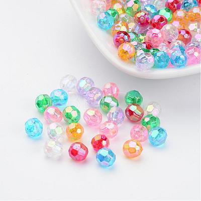 AB Color Transparent Acrylic Faceted Round Beads X-PL642-1