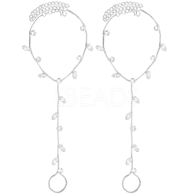 2Pcs Brass Clear Cubic Zirconia Box Chain Bracelets for Women BJEW-BBC0001-09S-1