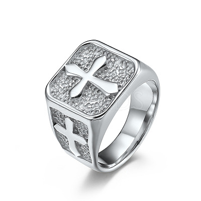Square with Cross Pattern 304 Stainless Steel Finger Rings for Men FS-WGAC6B1-04-1