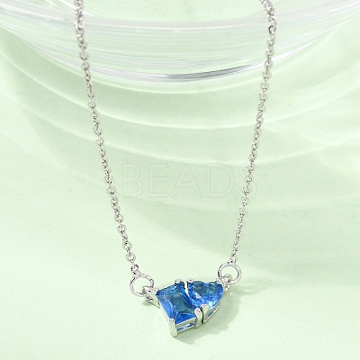 Brass Pave Cubic Zirconia Rectangle and Heart Pendant Cable Chain Necklaces KK-CBAB173-04P-08-1