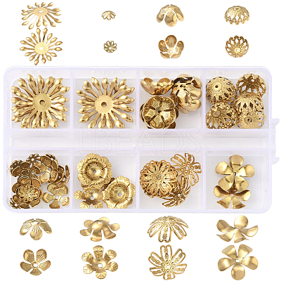 64Pcs 8 Styles 304 Stainless Steel Bead Caps STAS-BBC0008-15-1