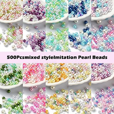 5 Colors ABS Plastic Imitation Pearl Beads KY-YW0001-63D-1