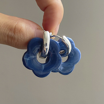 Flower Stainless Steel Acrylic Hoop Earrings FS-WGEB331-22-1