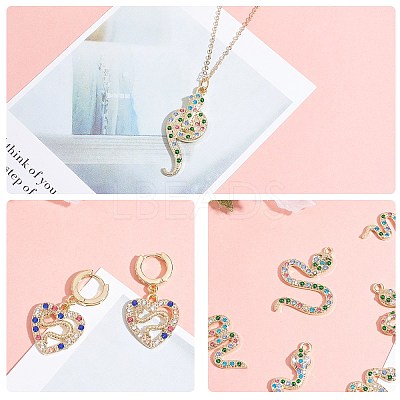 16 Pieces Alloy Snake Charms Pendant Cubic Zirconia Snake Charm Animal Pendant Mixed Color for Jewelry Necklace Earring Making Crafts JX732A-1