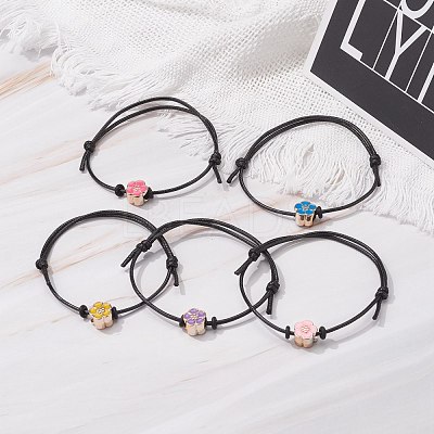 Flower Acrylic Enamel Beads Adjustable Cord Bracelet for Teen Girl Women BJEW-JB07047-1