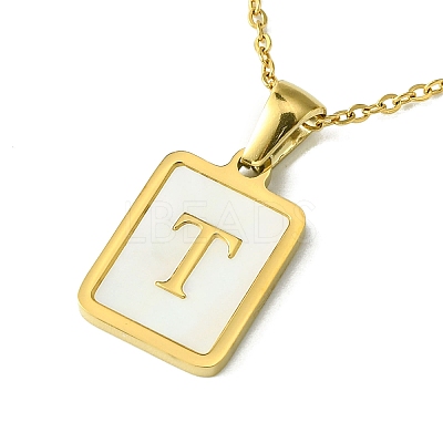 Ion Plating(IP) Rectangle with Initial Letter 304 Stainless Steel Pendant Necklace NJEW-R265-04G-T-1