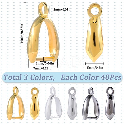 120Pcs 3 Colors Grade AA Brass Ice Pick Pinch Bails for Pendant Making KK-SC0005-19-1
