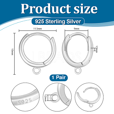 1 Pair 925 Sterling Silver Hoop Earring Findings STER-PH0004-91P-1