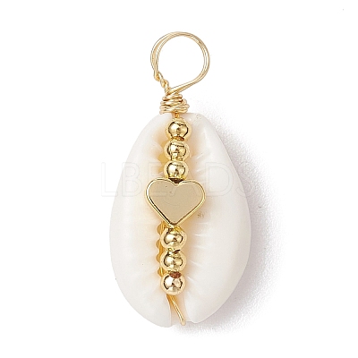 Natural Cowrie Shell Copper Wire Wrapped Pendants PALLOY-JF02932-02-1