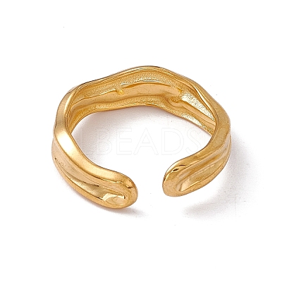 Ion Plating(IP) 304 Stainless Steel Twist Wave Open Cuff Ring for Women X-RJEW-C045-23G-1