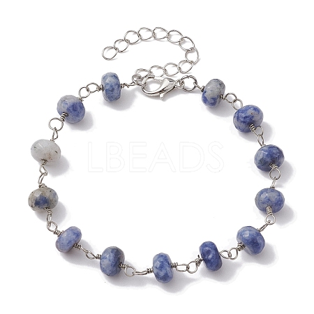 Natural Blue Spot Jasper Rondelle Beads Link Bracelets for Women BJEW-JB10262-03-1