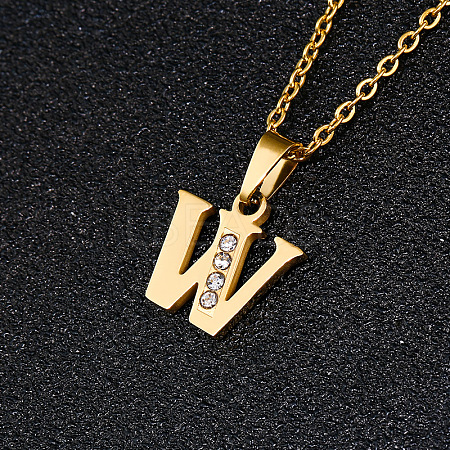 201 Stainless Steel Crystal Rhinestone Initial Pendant Necklaces FS-WG3A711-23-1