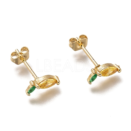 Brass Stud Earrings ZIRC-I051-04G-1