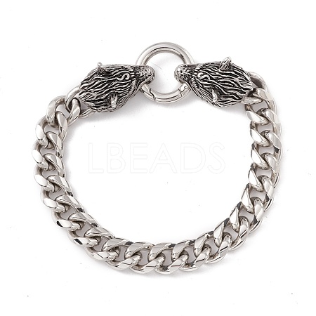 201 Stainless Steel Curb Chains Bracelet with Wolf Clasp for Women BJEW-E107-06P-1