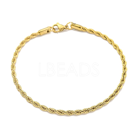 3MM 304 Stainless Steel Rope Chain Bracelets for Women BJEW-R318-01G-1