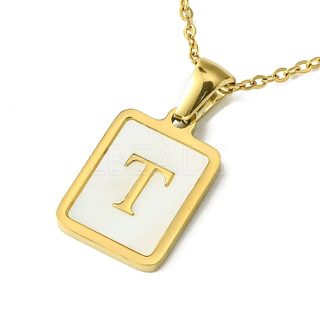 Ion Plating(IP) Rectangle with Initial Letter 304 Stainless Steel Pendant Necklace NJEW-R265-04G-T-1