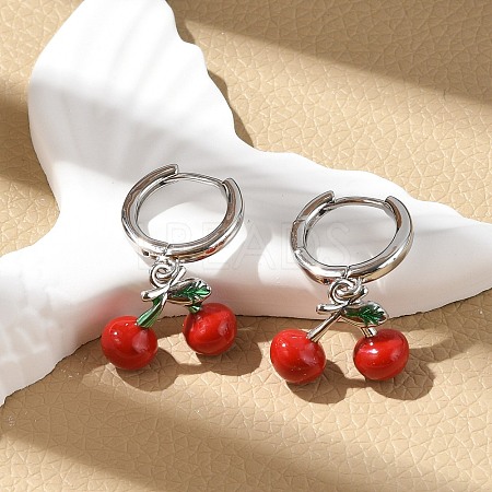 Cherry Brass Enamel Hoop Earrings EJEW-M077-14P-01-1