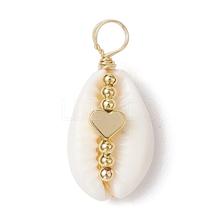 Natural Cowrie Shell Copper Wire Wrapped Pendants PALLOY-JF02932-02-1