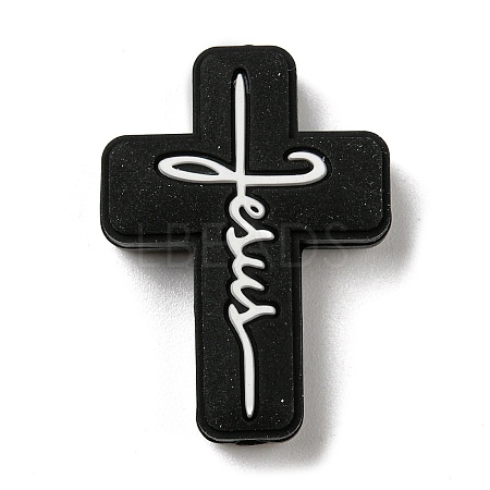 Cross with Word Jesus Silicone Focal Beads SIL-G006-01A-1