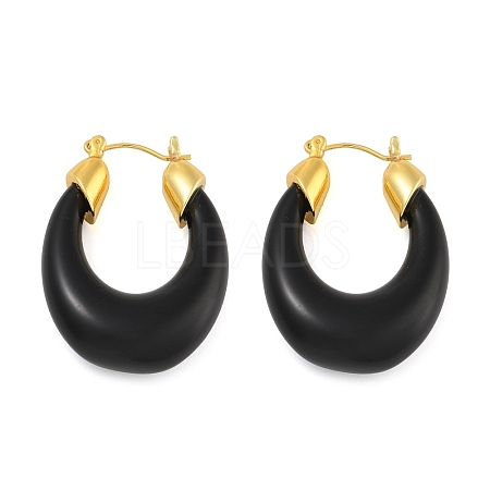 Brass Enamel Oval Hoop Earrings EJEW-K293-10G-1