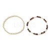 2Pcs Natural Tiger Eye & Shell Pearl & Non-magnetic Synthetic Hematite Beaded Stretch Bracelets for Women BJEW-JB12938-03-4
