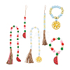 Crafans 6Pcs 6 Style Wood & Fringed Beaded Pendant Decoration HJEW-CF0001-15-1