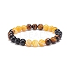 Natural Agate & Tiger Eye & Black Onyx Round Beaded Stretch Bracelet BJEW-JB08400-05-1