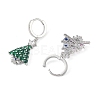 Christmas Tree Brass Pave Colorful Cubic Zirconia Dangle Asymmetrical Earrings EJEW-M257-04A-G-2