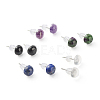 Half Round Natural Mixed Gemstone Stud Earrings for Girl Women X-EJEW-JE04664-2
