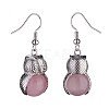 Natural Rose Quartz Owl Dangle Earrings EJEW-A092-08P-04-3