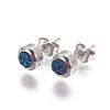 Electroplate Natural Druzy Quartz Stud Earrings EJEW-P181-B01-2