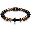 8MM Natural Tiger Eye and Matte Black Obsidian Round Beaded Stretch Bracelets SL9862-26-1