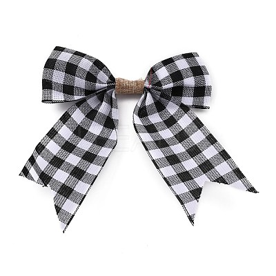 Christmas Theme Tartan Pattern Imitation Linen Bowknot Ornament Accessories AJEW-WH0235-41A-1