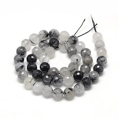 Natural Black Rutilated Quartz Beads Strands G-R447-8mm-03-1