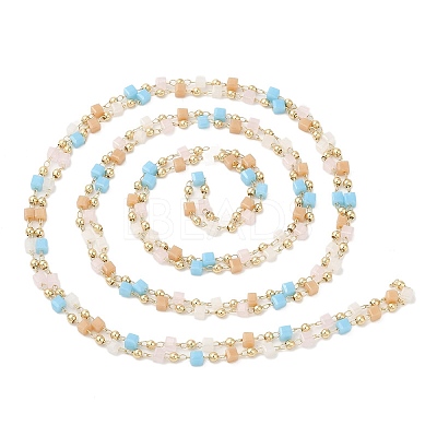 Faceted Cube Glass & Round Beaded Chains CHC-G018-03KCG-02-1
