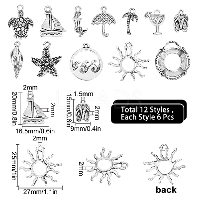 72Pcs 12 Style Beach Theme Tibetan Style Alloy Pendants FIND-SC0003-10-1