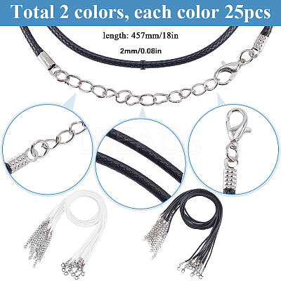 50Pcs 2 Colors Waxed Imitation Leather Cord Necklace Makings MAK-SP0001-05-1