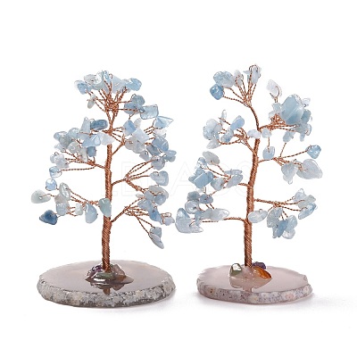 Natural Aquamarine Chips & Agate Pedestal Display Decorations DJEW-A001-04H-1