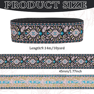 10 Yards Ethnic Style Polyester Jacquard Flower Ribbon OCOR-WH0078-185B-1